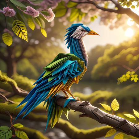406874-596583408-ral-orgmi, a origami paper bird is sitting on a tree branch _lora_ral-origami_1_.png